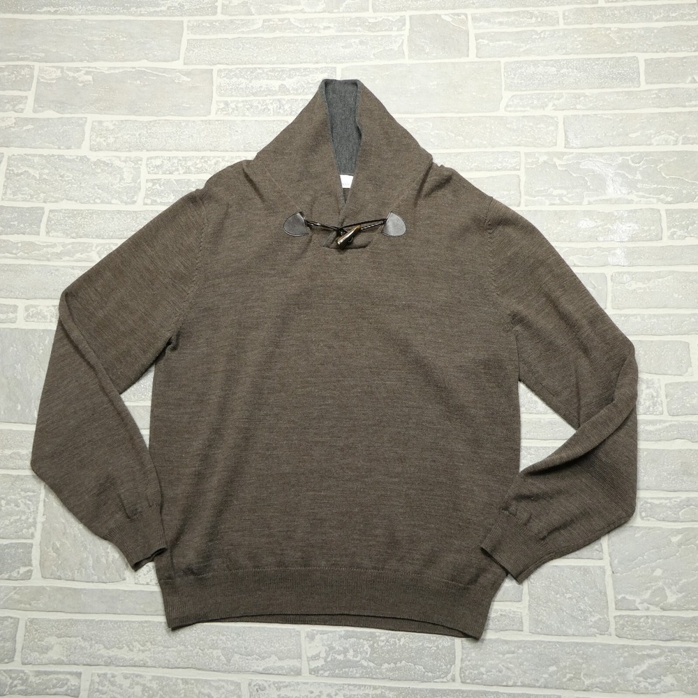 Toscano Firenze Sweater Adult XL Gray Brown Merino Wool Blend Roll Neck‎ Preppy